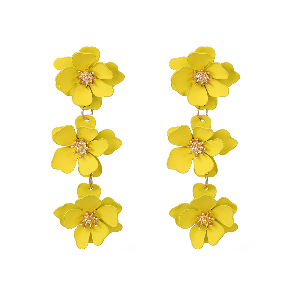 1 Pair Sweet Flower Stoving Varnish Metal Drop Earrings display picture 8