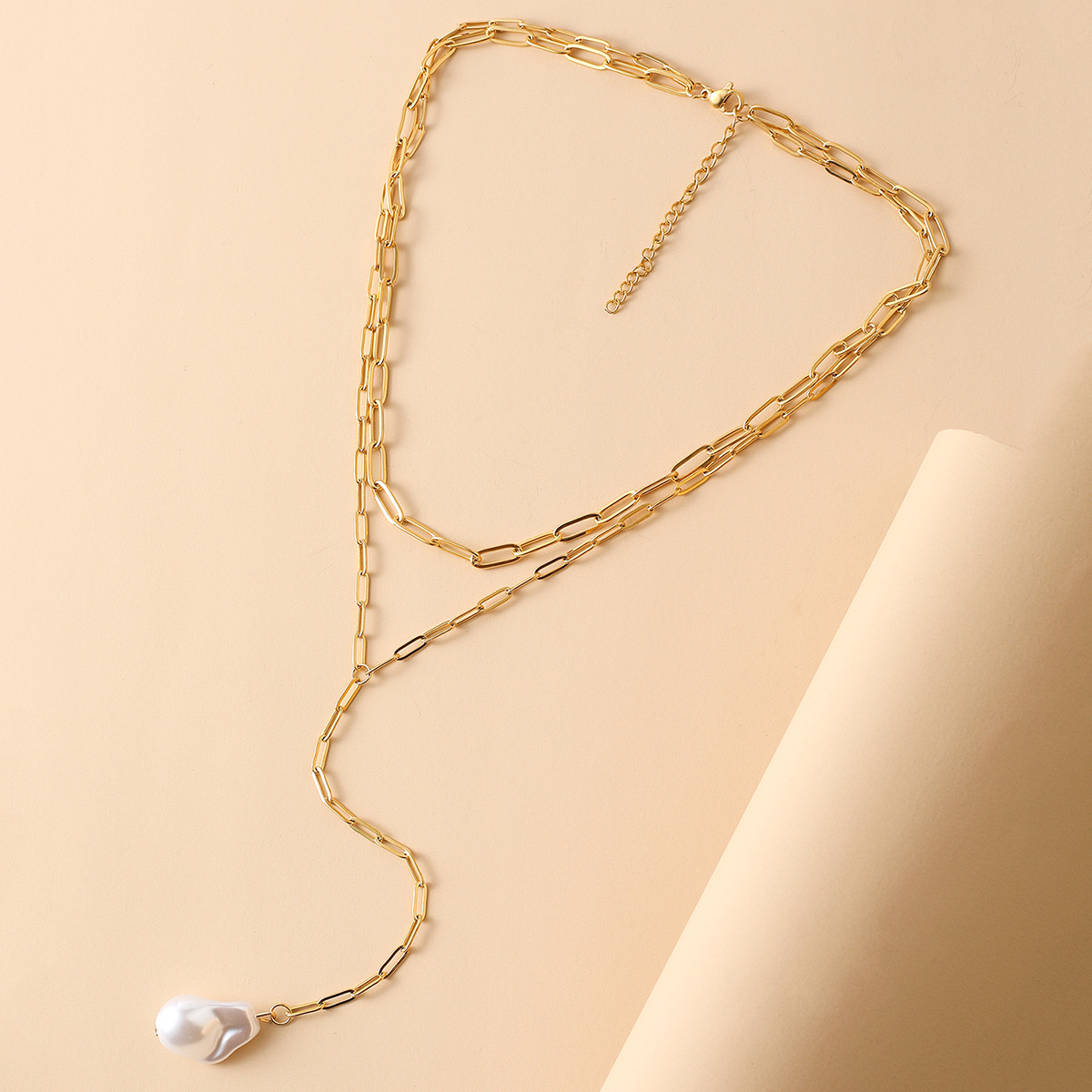 Simple Style Irregular Stainless Steel Pearl Plating Double Layer Necklaces display picture 2