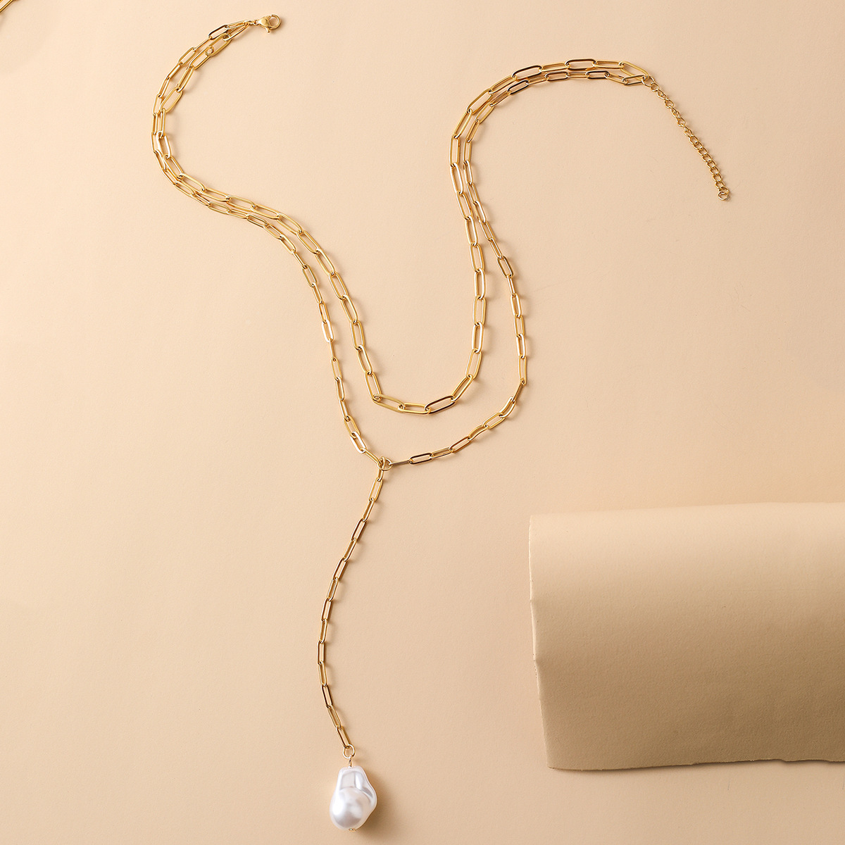 Simple Style Irregular Stainless Steel Pearl Plating Double Layer Necklaces display picture 3