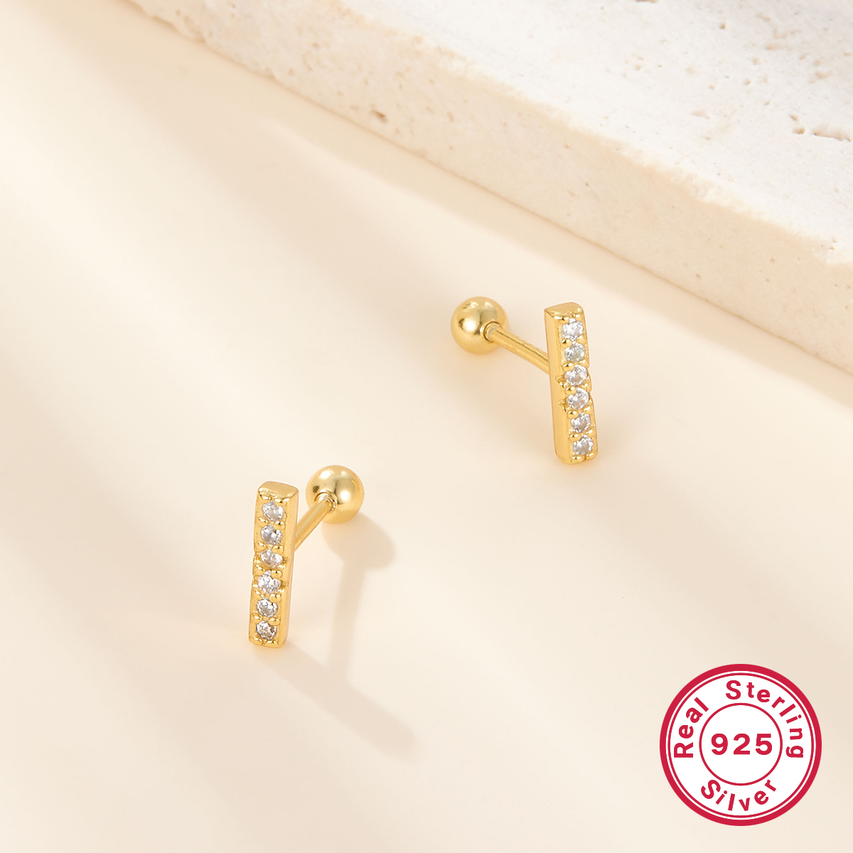 1 Pair Simple Style Commute Rectangle Plating Inlay Sterling Silver Zircon 18k Gold Plated White Gold Plated Ear Studs display picture 3
