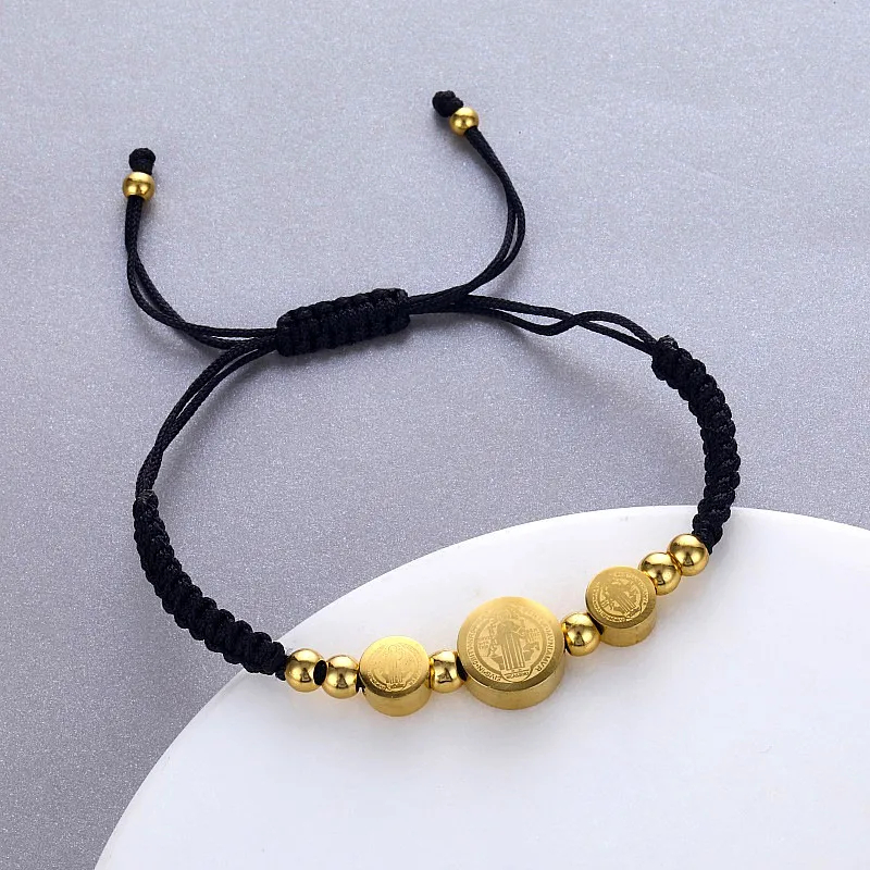 Vintage Style Human Round Stainless Steel Beaded Plating 18k Gold Plated Unisex Drawstring Bracelets display picture 5