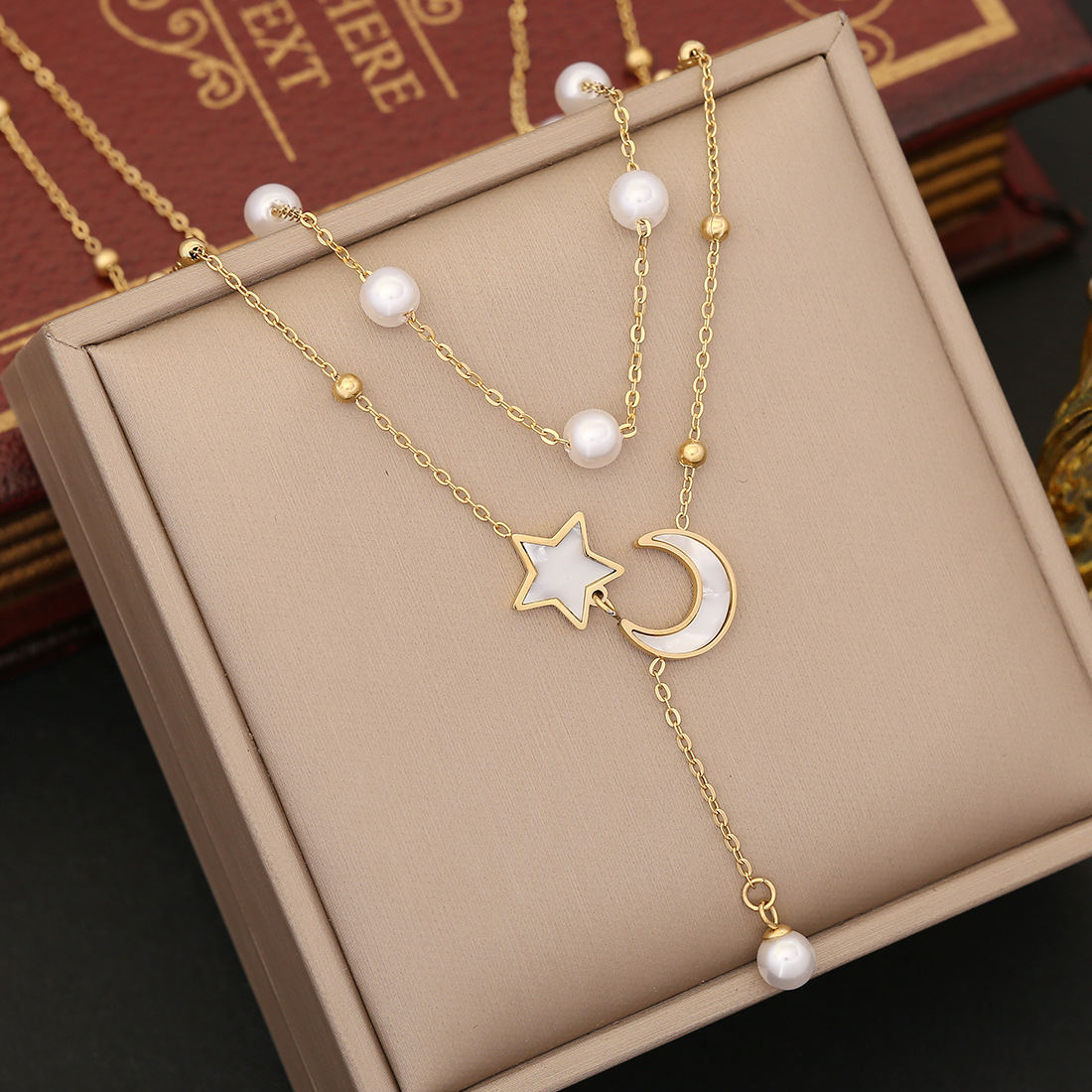 Stainless Steel 18K Gold Plated Casual Simple Style Pearl Inlay Star Moon Shell Bracelets Earrings Necklace display picture 3