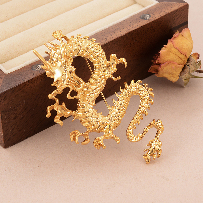 Chinoiserie Formal Modern Style Dragon Copper Plating Carving Unisex Brooches 1 Piece display picture 3