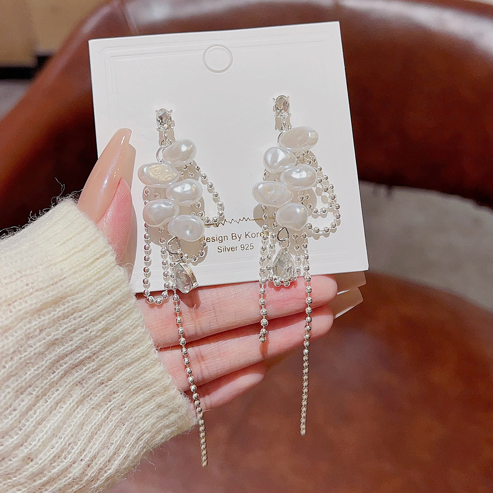 1 Pair Lady Pearl Tassel Copper Drop Earrings display picture 2