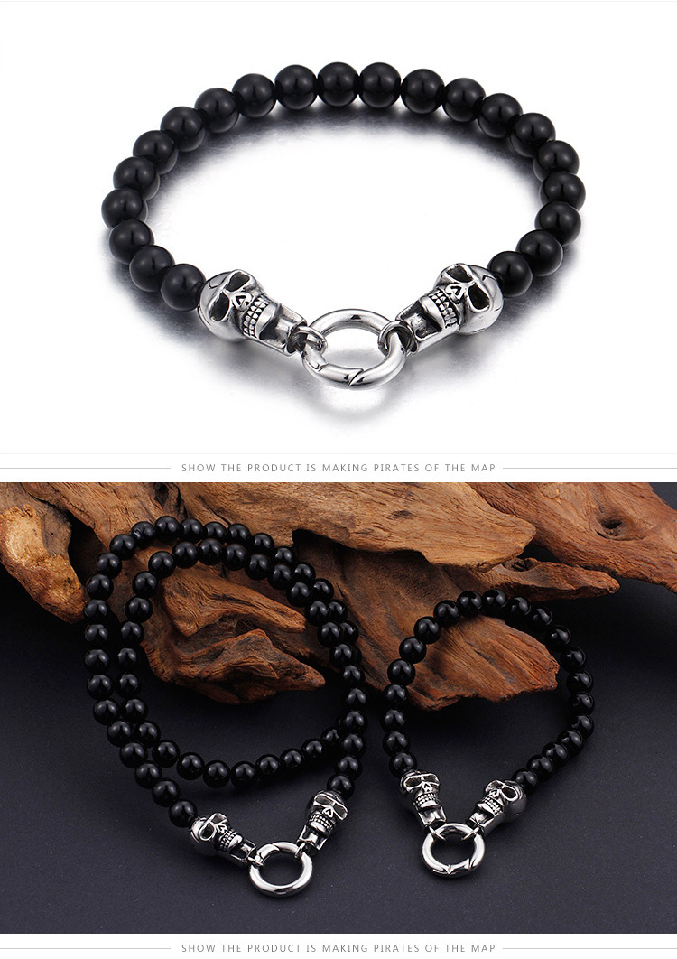 Hip-hop Skull Stainless Steel Glass Beaded Men's Bracelets Necklace display picture 1