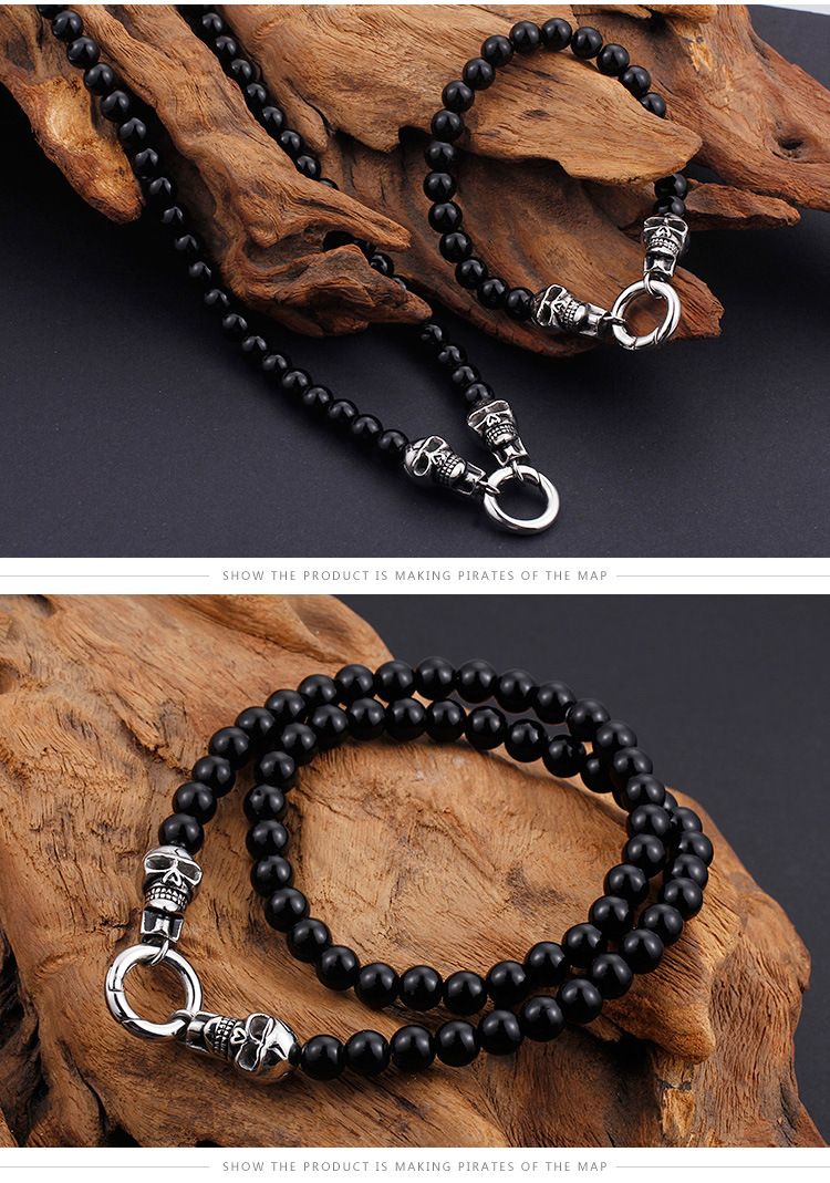 Hip-hop Skull Stainless Steel Glass Beaded Men's Bracelets Necklace display picture 2