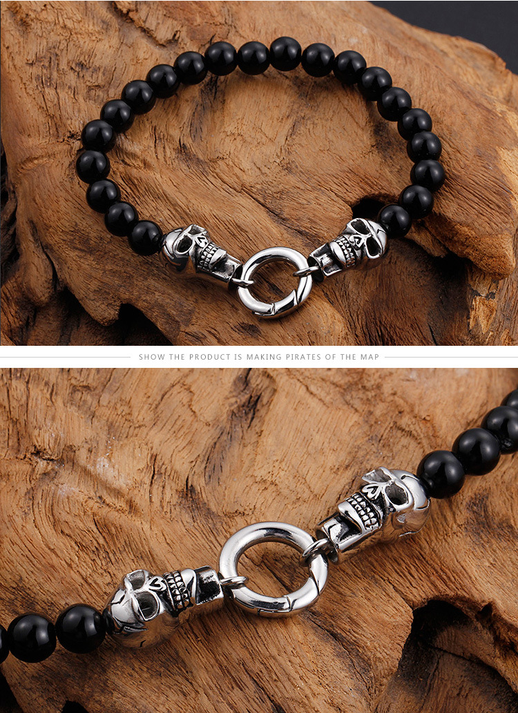 Hip-hop Skull Stainless Steel Glass Beaded Men's Bracelets Necklace display picture 3