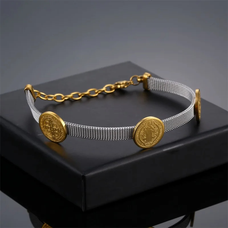 Style Vintage Humain Rond Acier Inoxydable Placage Plaqué Or 18k Bracelets display picture 4