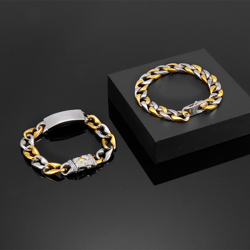 Hip-Hop Geometric Titanium Steel 18K Gold Plated Men's Bracelets display picture 3