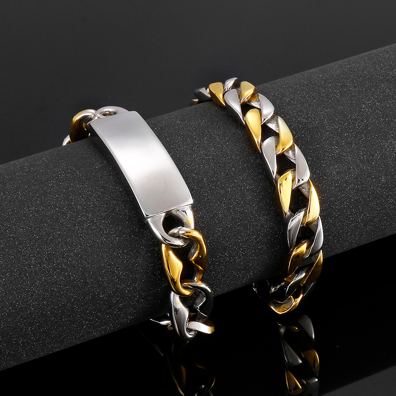Hip-Hop Geometric Titanium Steel 18K Gold Plated Men's Bracelets display picture 4
