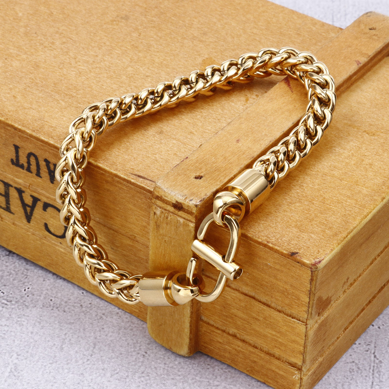 Simple Style Solid Color Titanium Steel Plating Chain 18K Gold Plated Men's Bracelets display picture 7