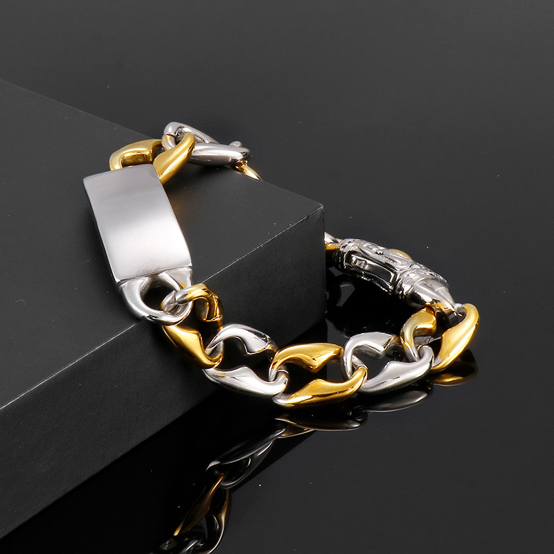 Hip-Hop Geometric Titanium Steel 18K Gold Plated Men's Bracelets display picture 5