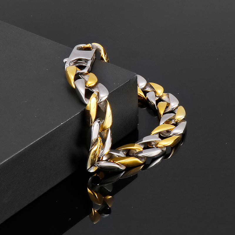 Hip-Hop Geometric Titanium Steel 18K Gold Plated Men's Bracelets display picture 6