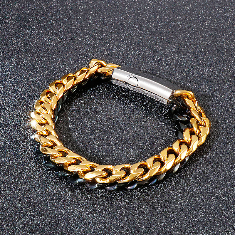 Hip-Hop Geometric Titanium Steel Layered Plating 18K Gold Plated Men's Bracelets display picture 4