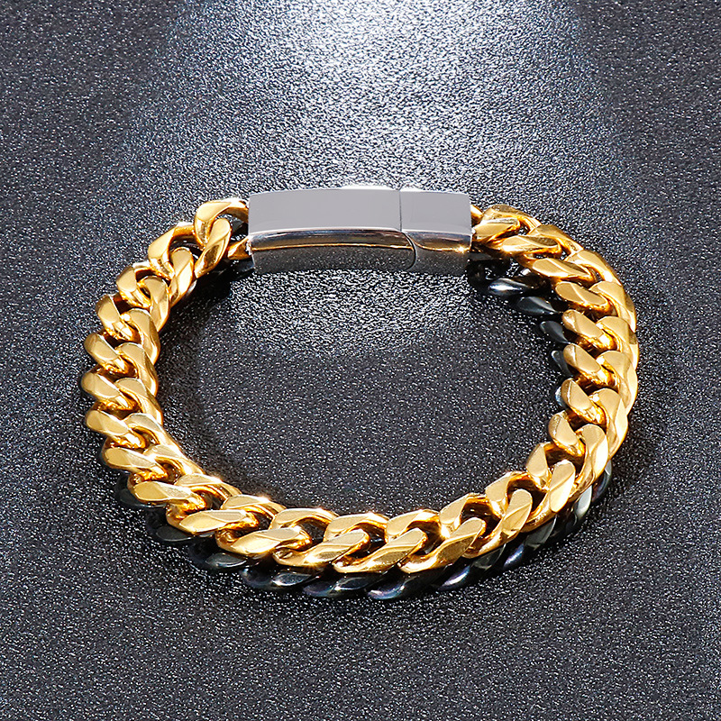 Hip-Hop Geometric Titanium Steel Layered Plating 18K Gold Plated Men's Bracelets display picture 5