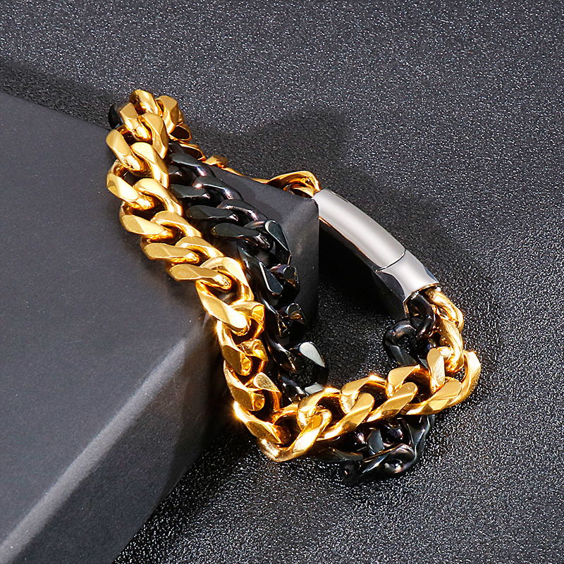 Hip-Hop Geometric Titanium Steel Layered Plating 18K Gold Plated Men's Bracelets display picture 8