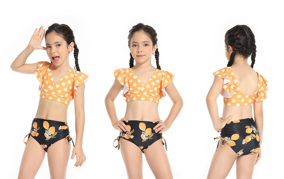 Girl's Polka Dots Solid Color Split Swimsuit Kids Swimwear display picture 2