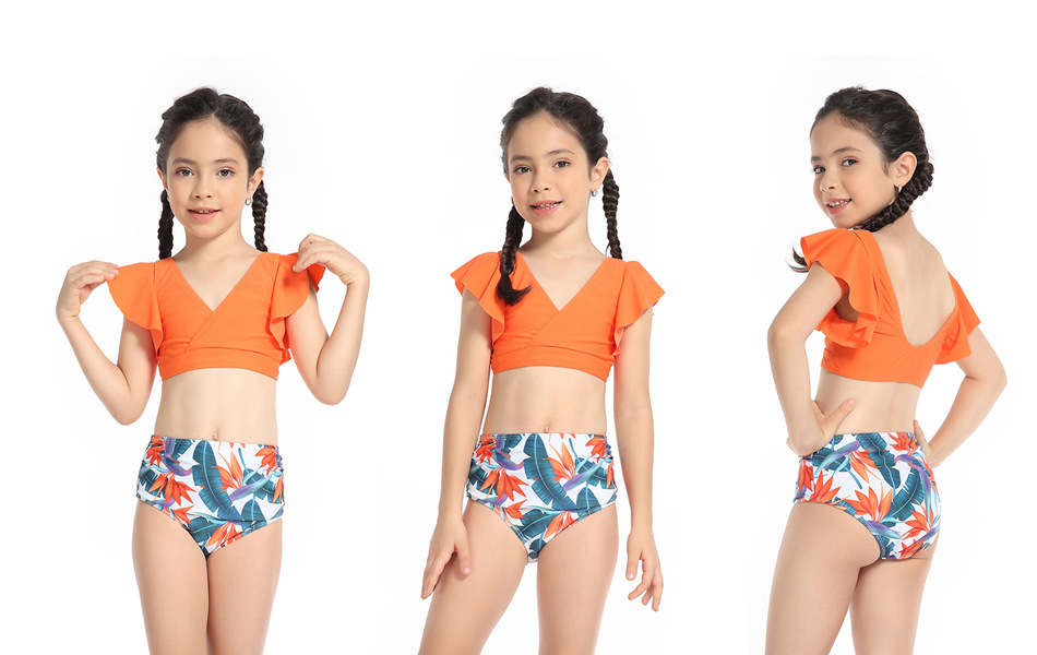 Girl's Polka Dots Solid Color Split Swimsuit Kids Swimwear display picture 4