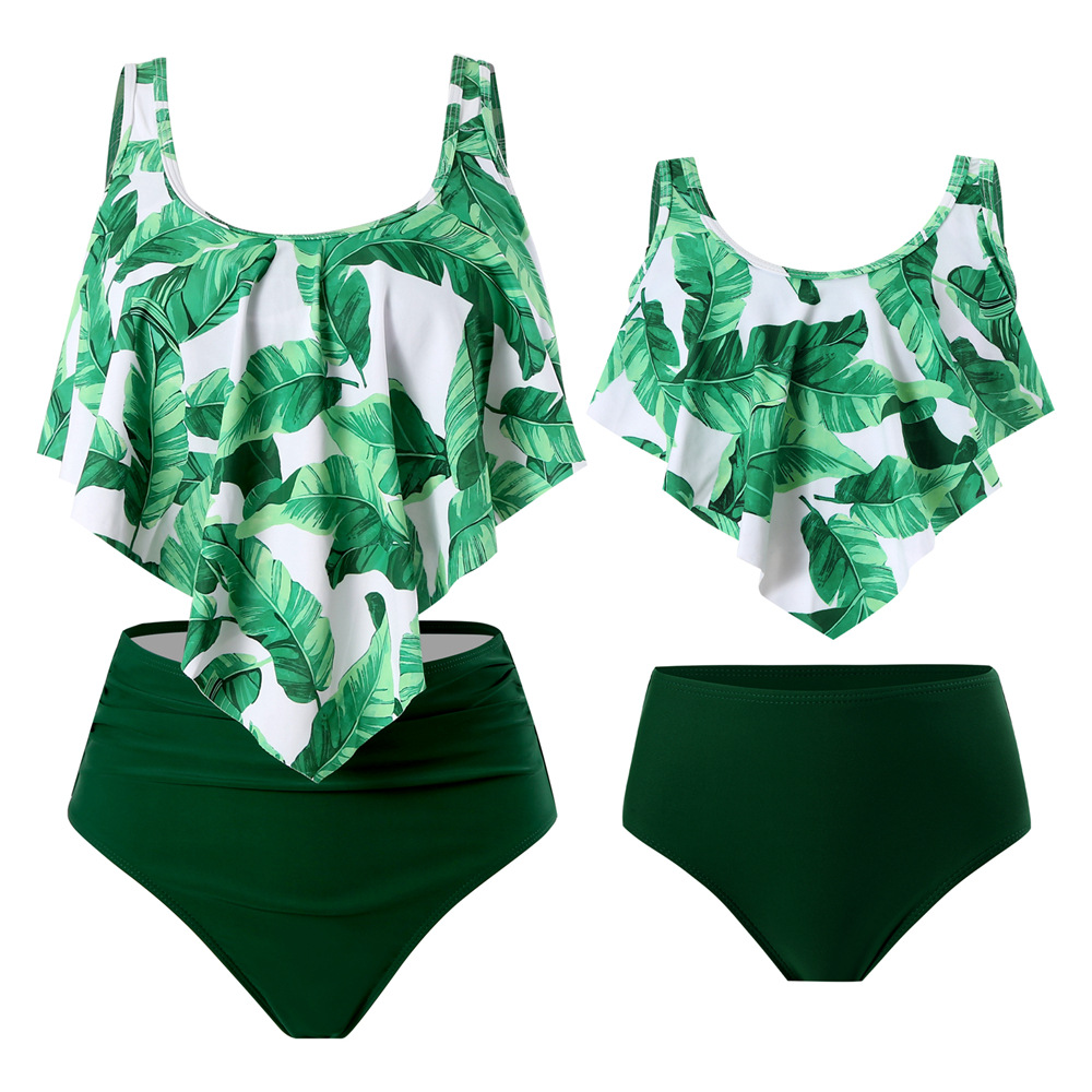 Mother&daughter Elegant Classic Style Printing Solid Color 2 Pieces Set Bikinis Swimwear display picture 1