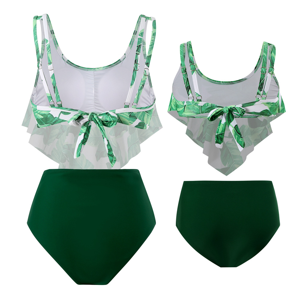 Mother&daughter Elegant Classic Style Printing Solid Color 2 Pieces Set Bikinis Swimwear display picture 2
