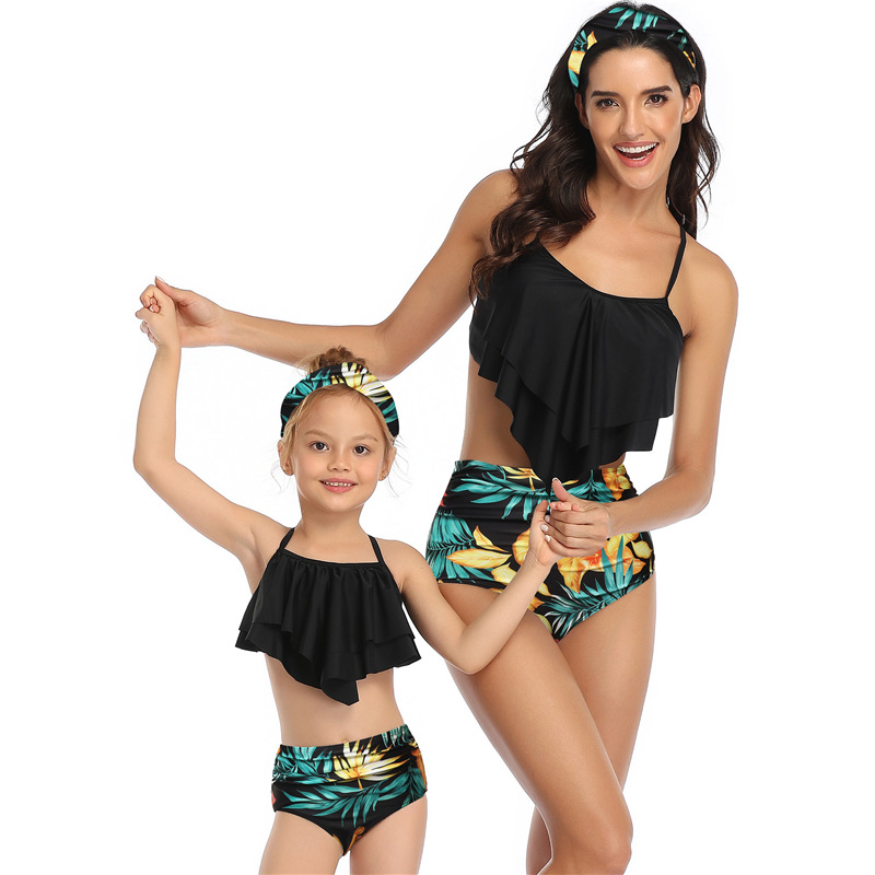 Madre E Hija Playa Estilo Moderno Impresión Color Sólido Juego De 2 Piezas Bikinis Traje De Baño display picture 6
