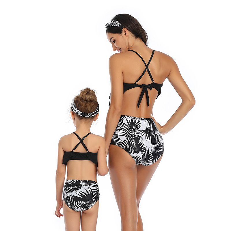 Madre E Hija Playa Estilo Moderno Impresión Color Sólido Juego De 2 Piezas Bikinis Traje De Baño display picture 10