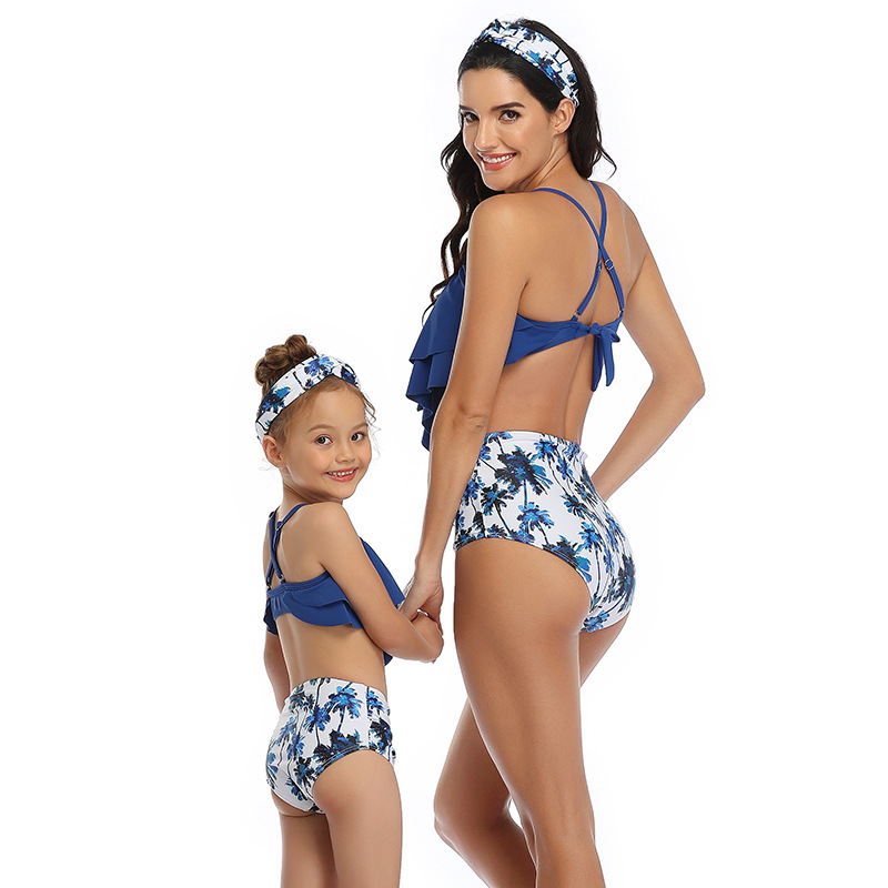 Madre E Hija Playa Estilo Moderno Impresión Color Sólido Juego De 2 Piezas Bikinis Traje De Baño display picture 14