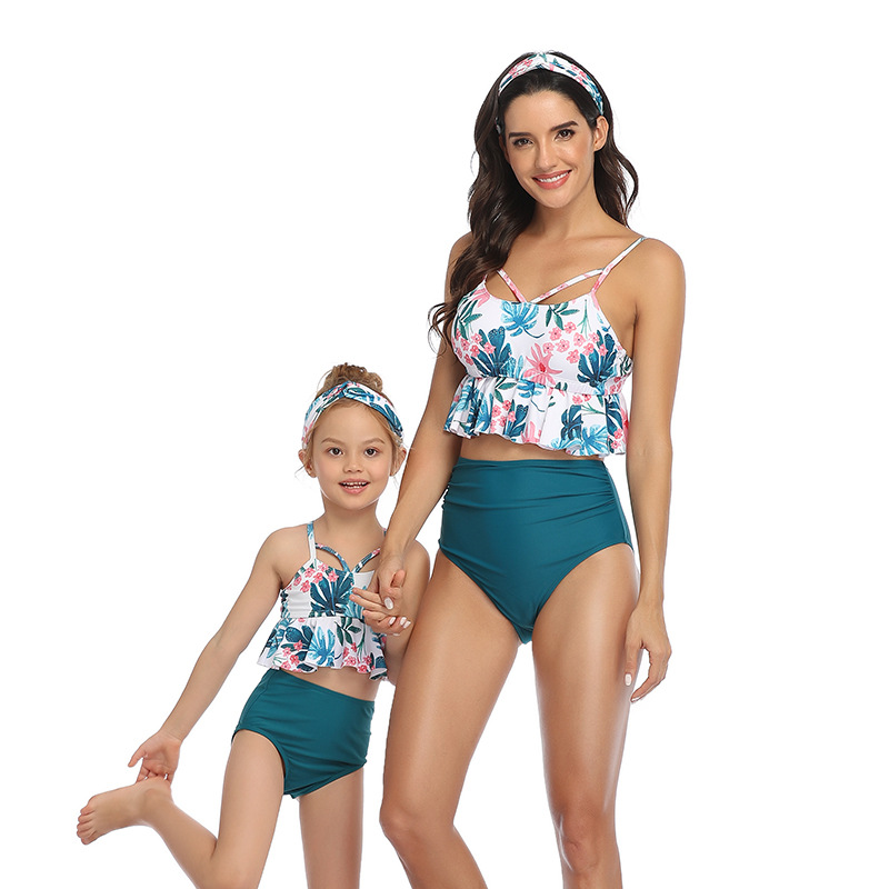 Madre E Hija Playa Impresión Juego De 2 Piezas Bikinis Traje De Baño display picture 1