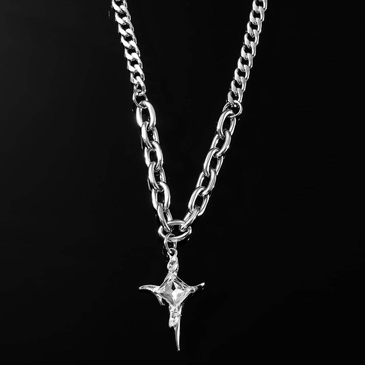 Ig Style Cactus Cross Star Alloy Titanium Steel Pearl Inlay Rhinestones Unisex Necklace display picture 1