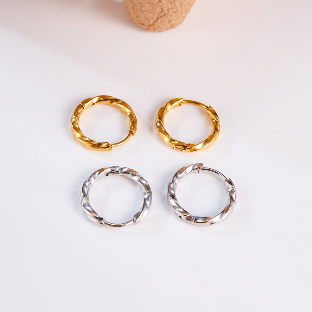1 Pair Casual Modern Style Spiral Stripe Irregular Metal Stainless Steel Hoop Earrings display picture 3