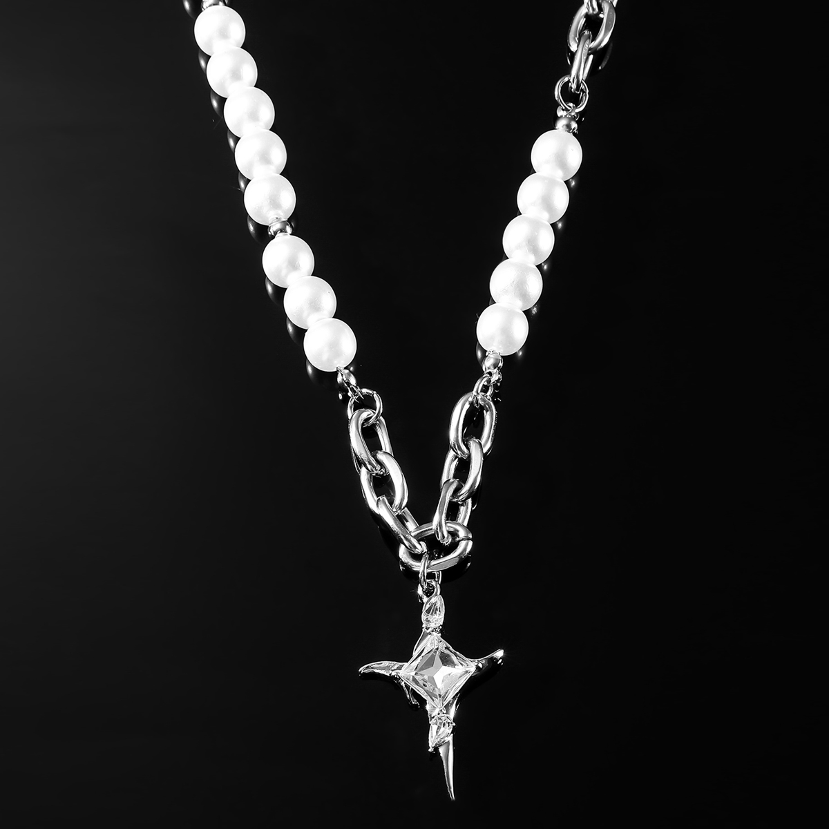 Ig Style Cactus Cross Star Alloy Titanium Steel Pearl Inlay Rhinestones Unisex Necklace display picture 5