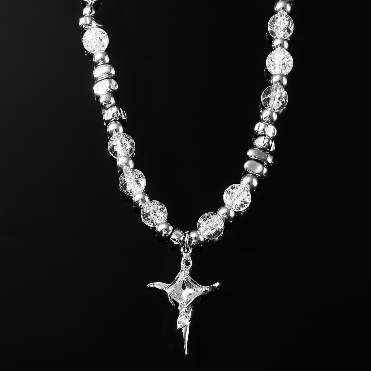Ig Style Cactus Cross Star Alloy Titanium Steel Pearl Inlay Rhinestones Unisex Necklace display picture 6