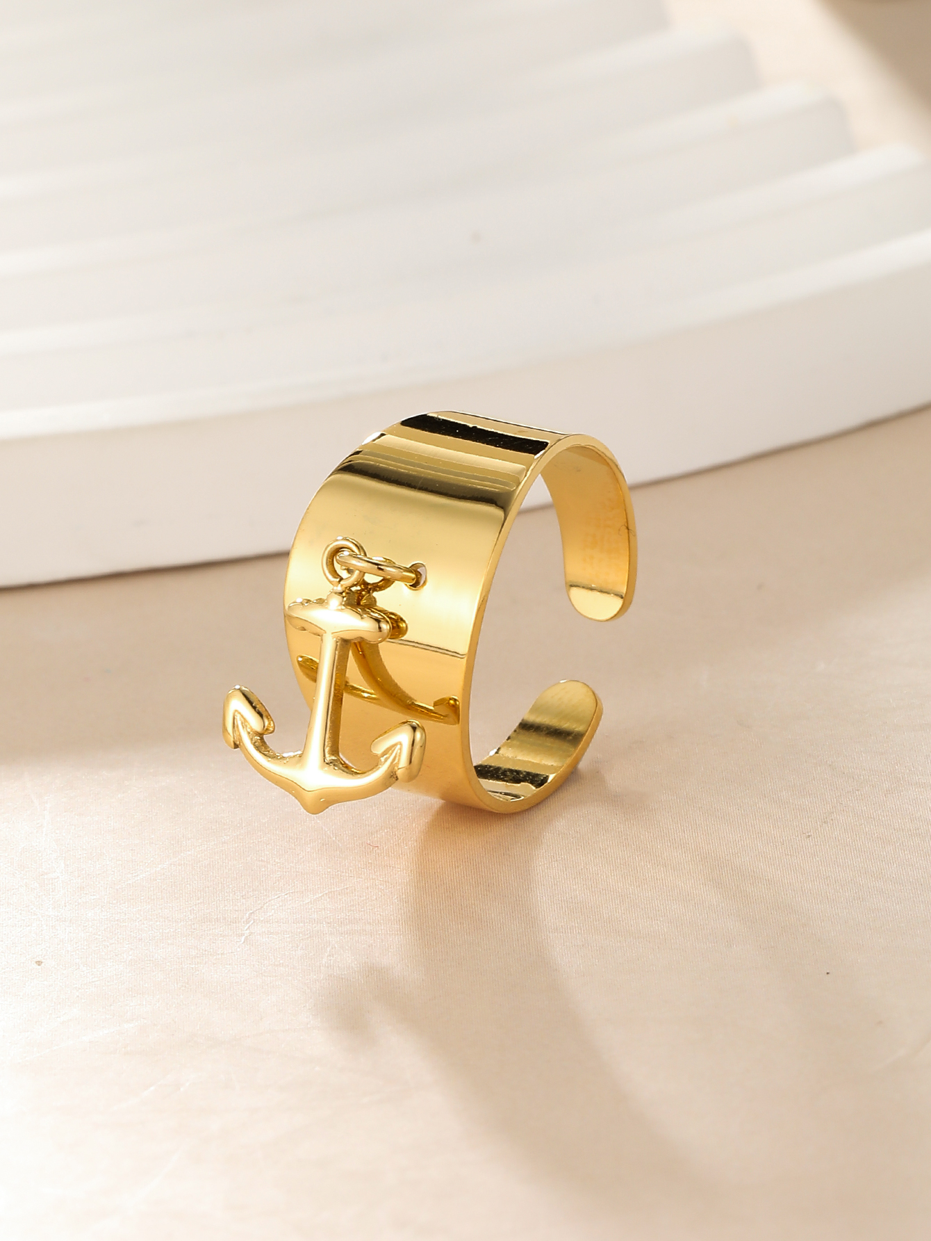 Stainless Steel 14K Gold Plated Streetwear Plating Anchor Open Rings display picture 2