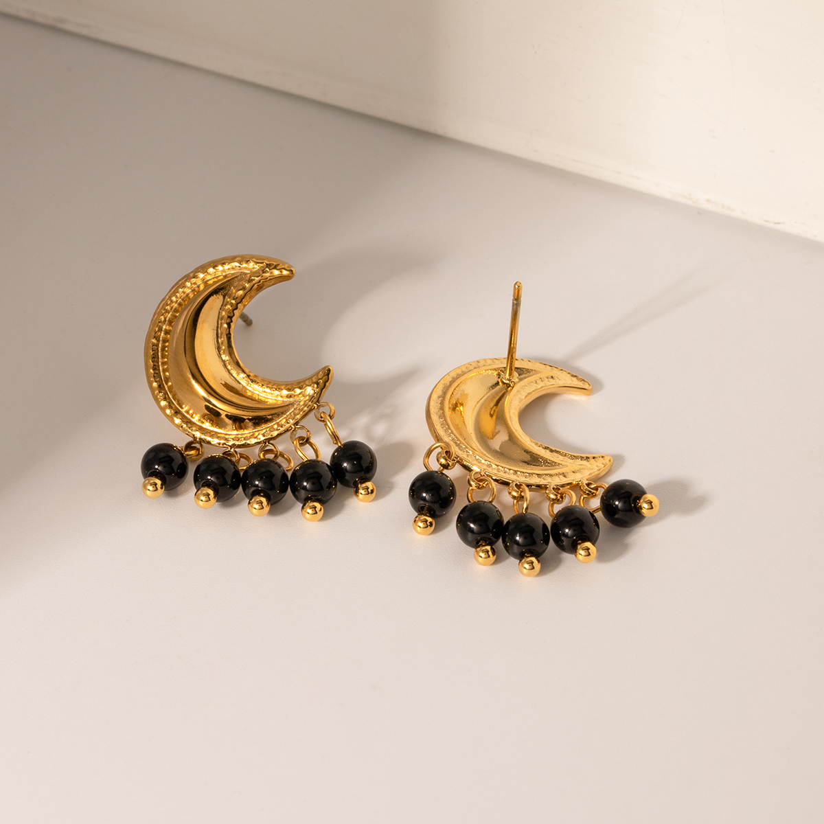 1 Pair IG Style Moon Plating 304 Stainless Steel Artificial Pearl Drop Earrings display picture 1