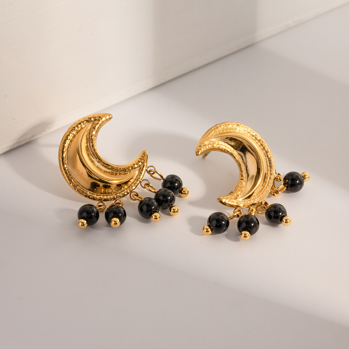 1 Pair IG Style Moon Plating 304 Stainless Steel Artificial Pearl Drop Earrings display picture 2