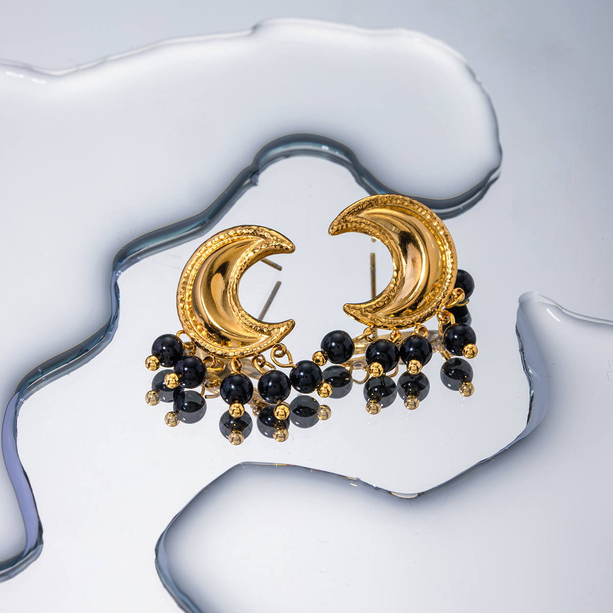 1 Pair IG Style Moon Plating 304 Stainless Steel Artificial Pearl Drop Earrings display picture 5