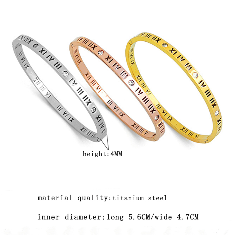 Simple Style Roman Numeral Titanium Steel 18K Gold Plated Artificial Rhinestones Bangle In Bulk display picture 4