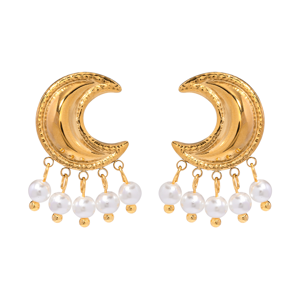 1 Pair IG Style Moon Plating 304 Stainless Steel Artificial Pearl Drop Earrings display picture 7