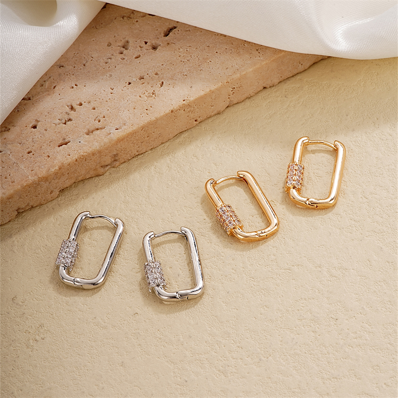 1 Pair IG Style Simple Style U Shape Plating Inlay Copper Zircon Earrings display picture 1