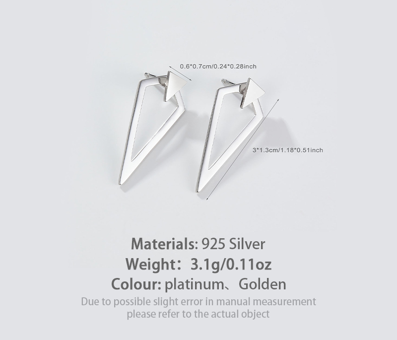 1 Pair Ig Style Retro Rock Triangle Plating Sterling Silver White Gold Plated Ear Studs display picture 3