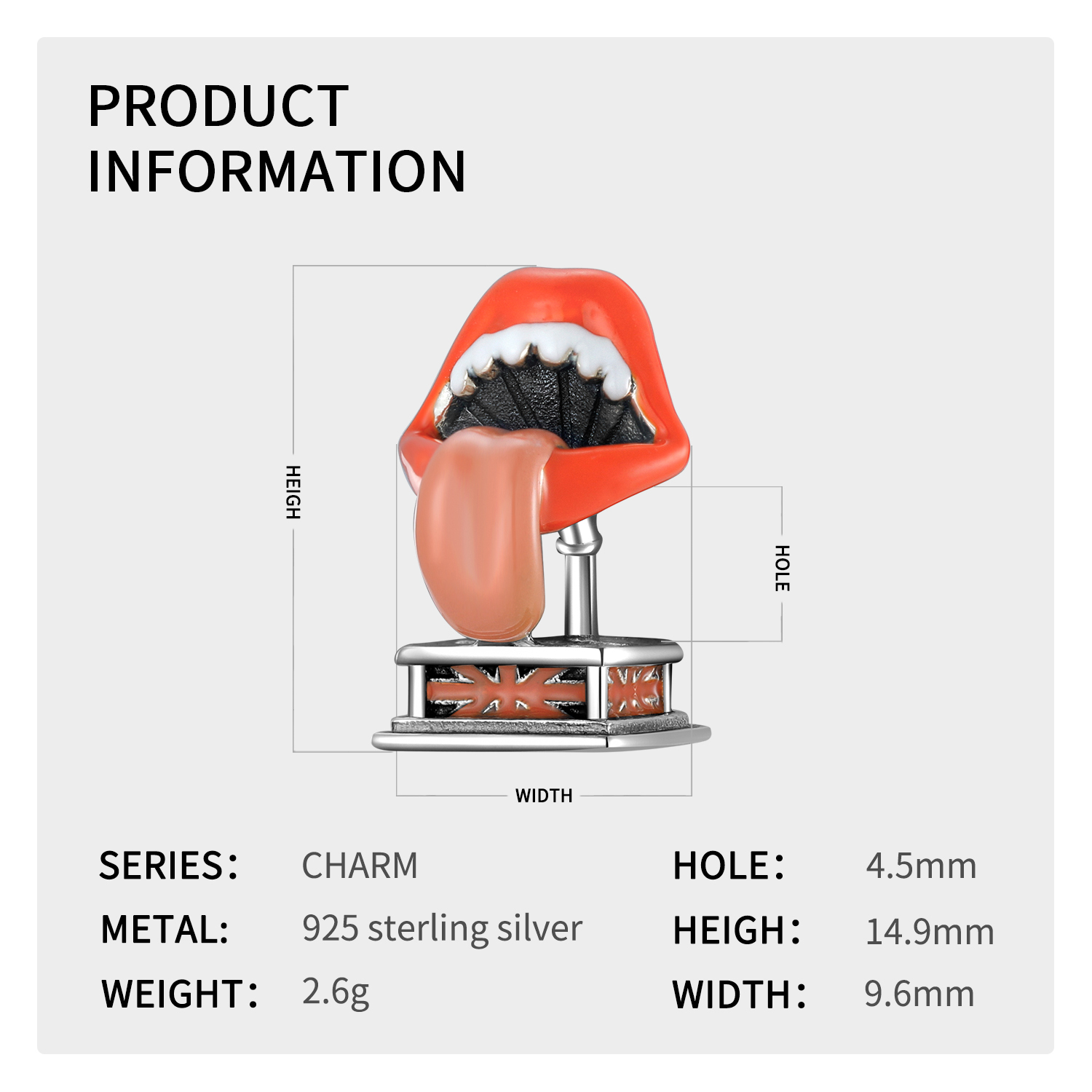 Original Design Hip-hop Rock Guitar Lips Shark Sterling Silver Epoxy Jewelry Accessories display picture 9