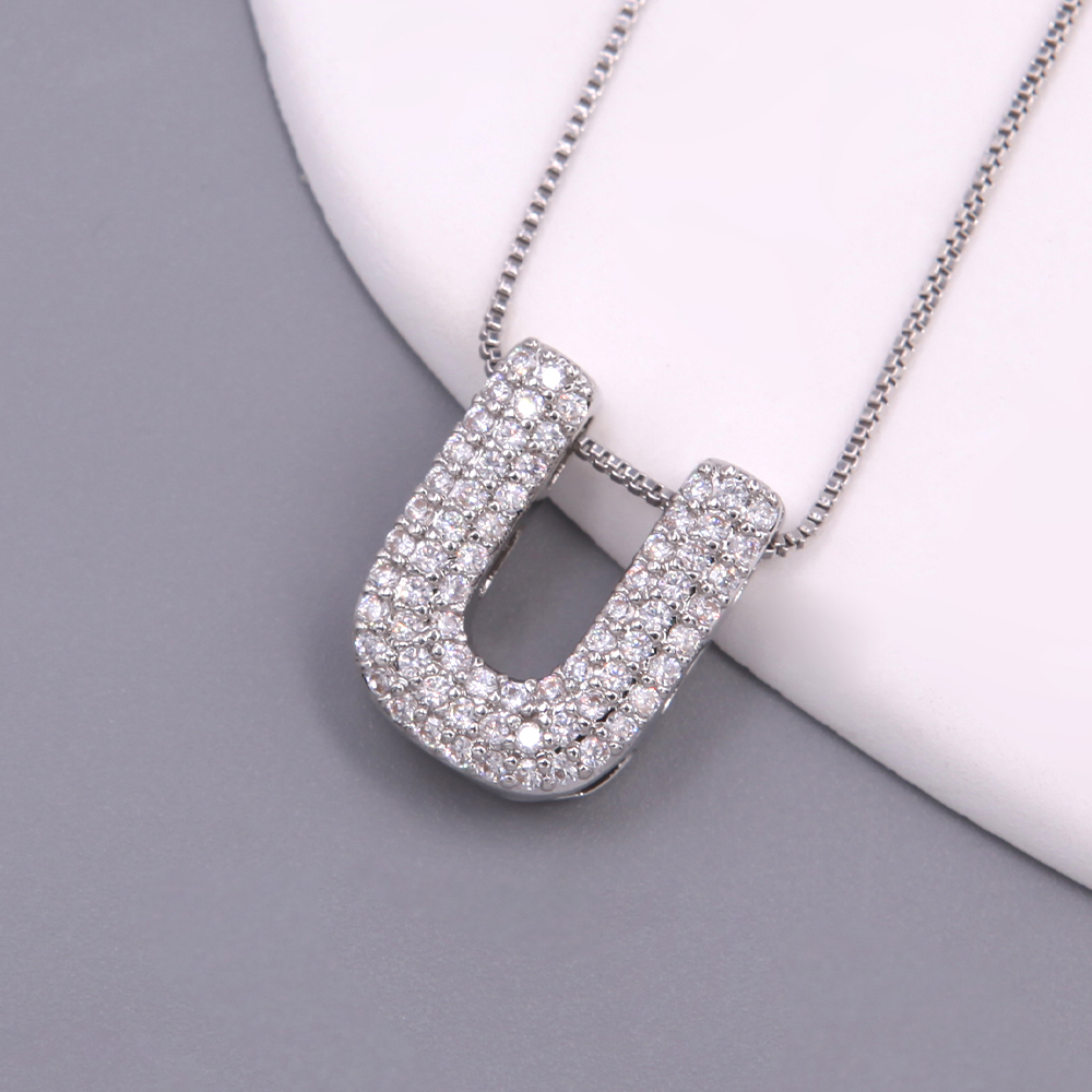 Simple Style Letter Copper Plating Inlay Zircon White Gold Plated Pendant Necklace display picture 25