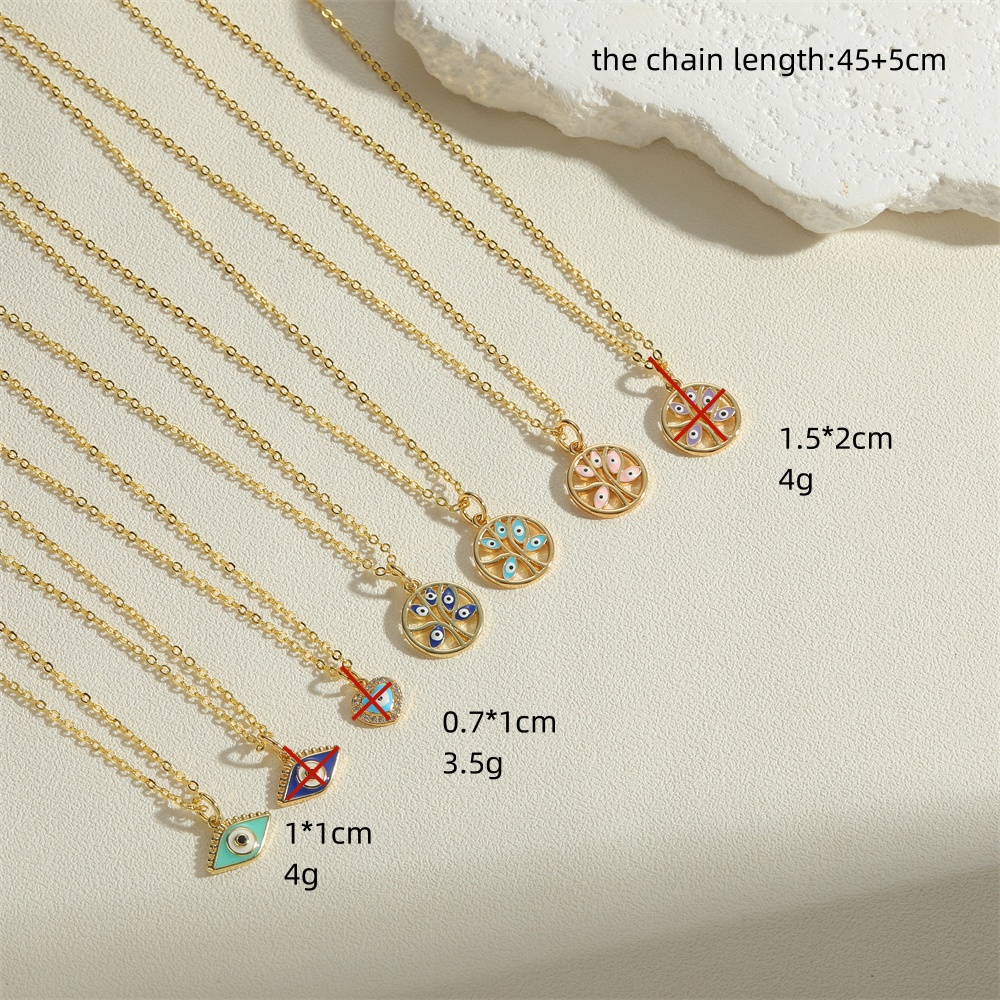 Simple Style Devil's Eye Tree Copper Enamel Plating Inlay Zircon 14k Gold Plated Pendant Necklace display picture 10