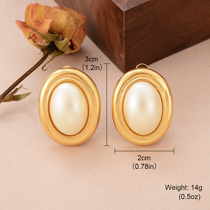 1 Pair Vintage Style French Style Oval Inlay Copper Pearl 18k Gold Plated Ear Cuffs display picture 6