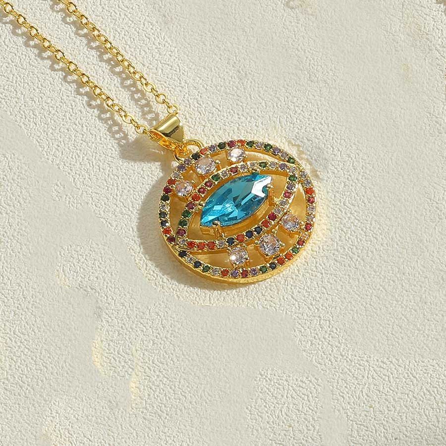 Simple Style Round Eye Copper Plating Inlay Glass Zircon 14k Gold Plated Pendant Necklace display picture 3