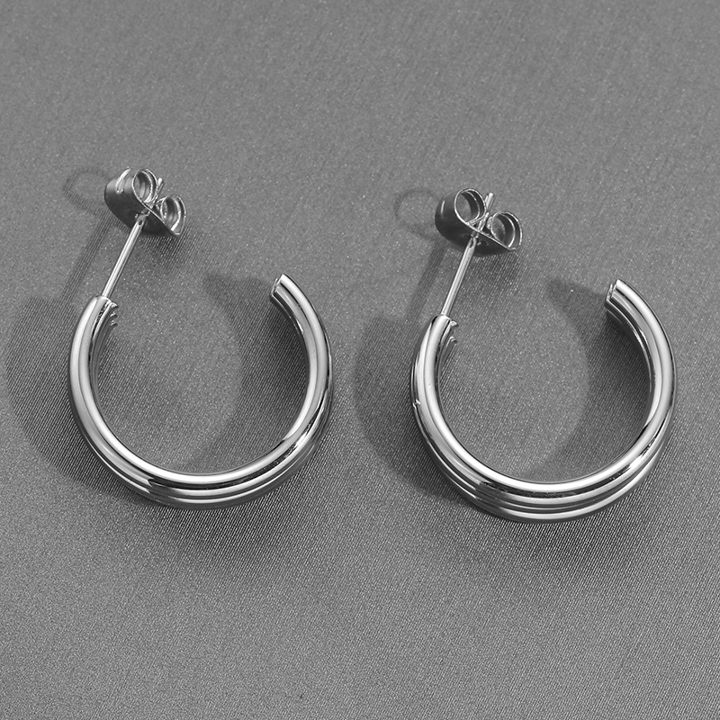 1 Paire Style Simple Style Classique Couleur Unie Polissage Acier Inoxydable Boucles D'oreilles display picture 2