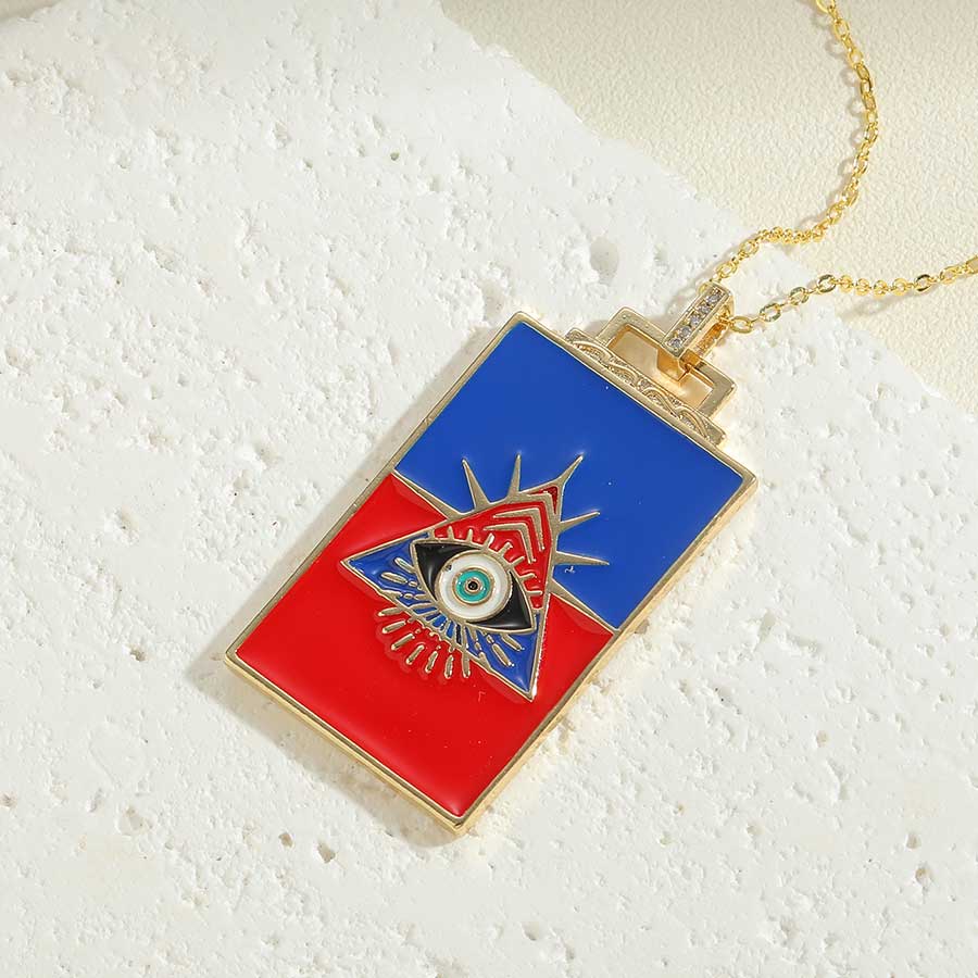 Fashion Devil's Eye Rectangle Copper Enamel Plating Laser Zircon 14k Gold Plated Pendant Necklace display picture 1
