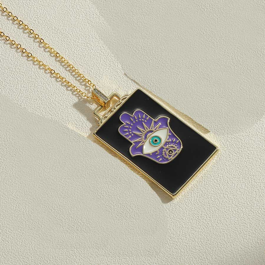 Fashion Devil's Eye Rectangle Copper Enamel Plating Laser Zircon 14k Gold Plated Pendant Necklace display picture 7