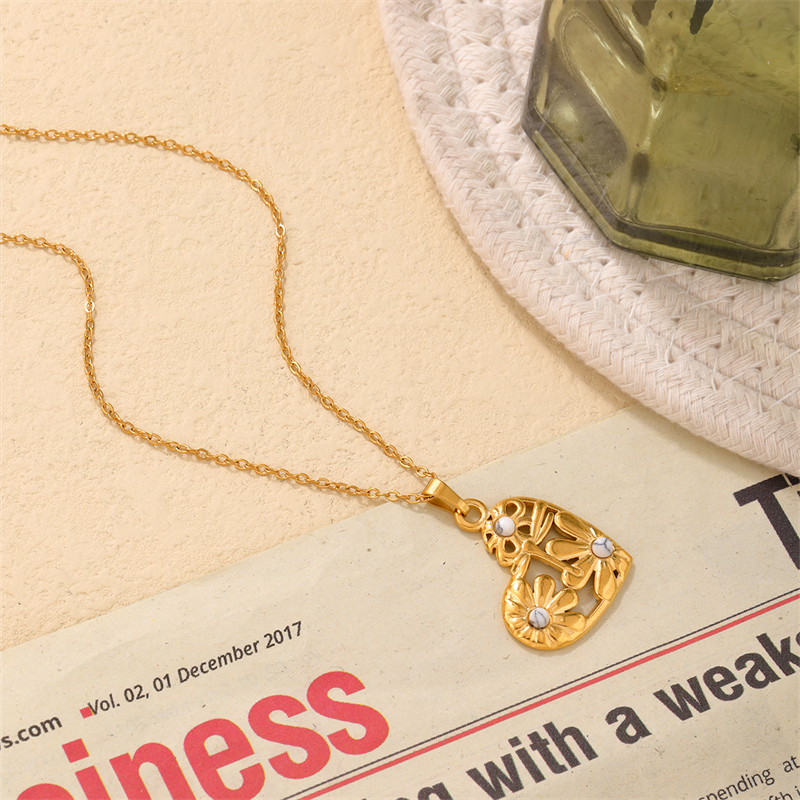 Edelstahl 304 K Vergoldet IG-Stil Einfacher Stil Überzug Inlay Herzform Türkis Halskette Anhänger display picture 5