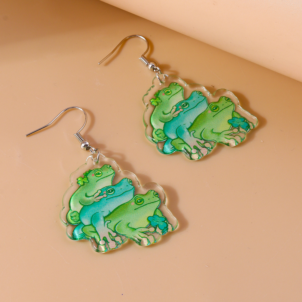 1 Pair Cute Frog Alloy Plastic Drop Earrings display picture 8